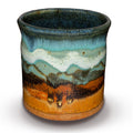 Handmade pottery spoon crock for holding kitchen utensils.  Wheel-thrown stoneware in beautiful turquoise and toasted brown colors.  Hand made by Prairie Fire Pottery.