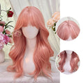 A full grapefruit pink wig for women with long curly hair