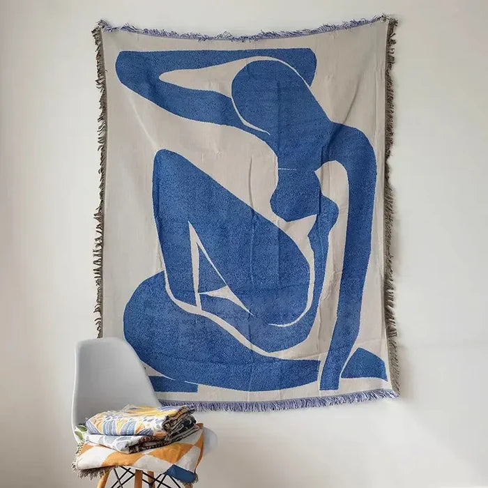 Abstract Art Woven Tapestry Blanket two-tone reversible fringed decorative throw