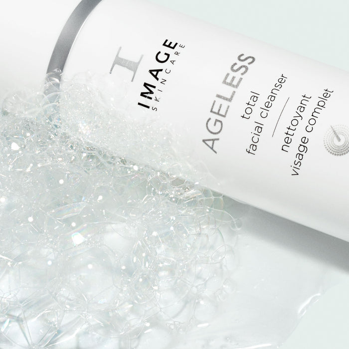 IMAGE Skincare Ageless Total Facial Cleanser bottle with bubbles - glycolic acid cleanser for exfoliating and revitalizing skin