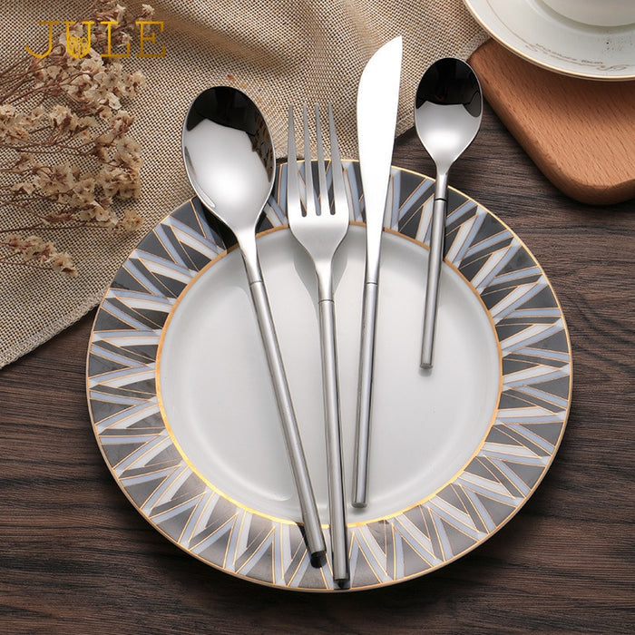 stainless steel mirror polish finish korean style silver cutlery set