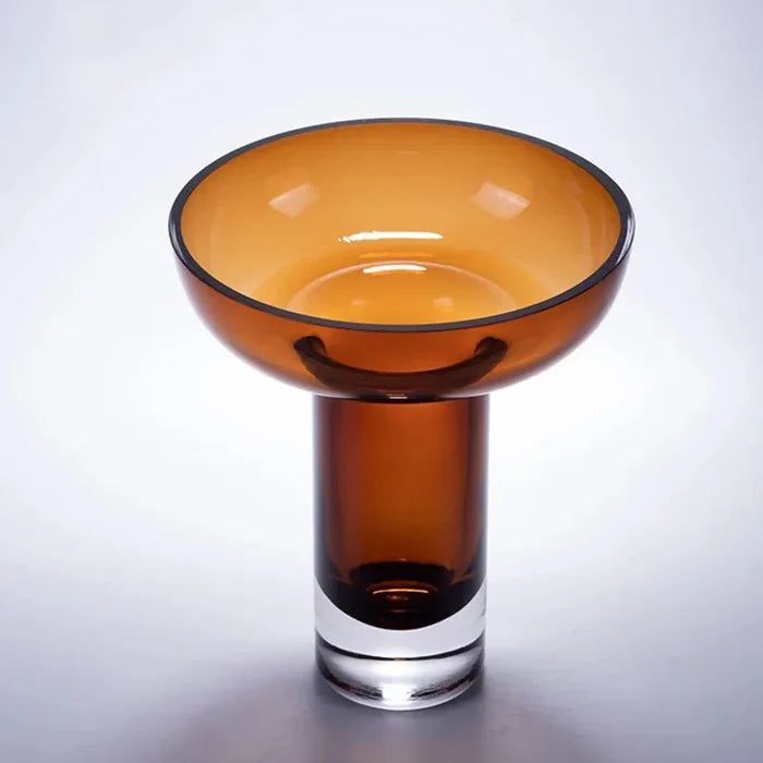 Amber glass pedestal vase with modern design for flowers, dried arrangements decor centerpiece