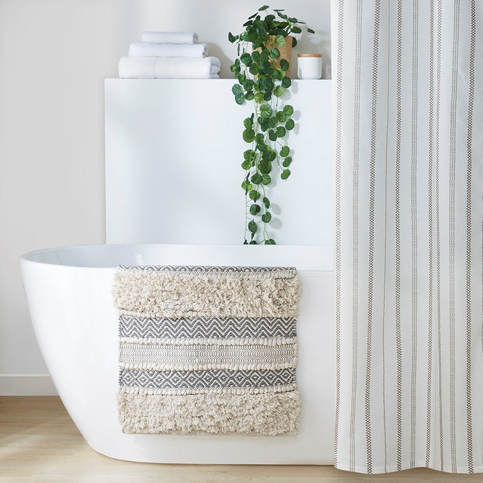 Woven textured bath rug stripe non skid shaggy bathroom mat boho inspired handwoven rug