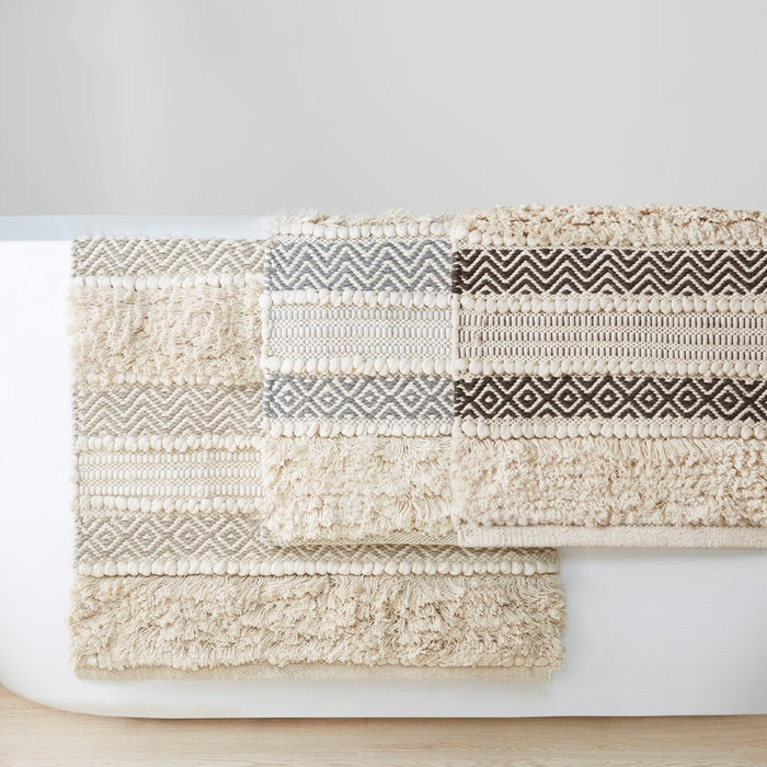 Woven textured bath rug stripe non skid shaggy bathroom mat boho inspired handwoven rug