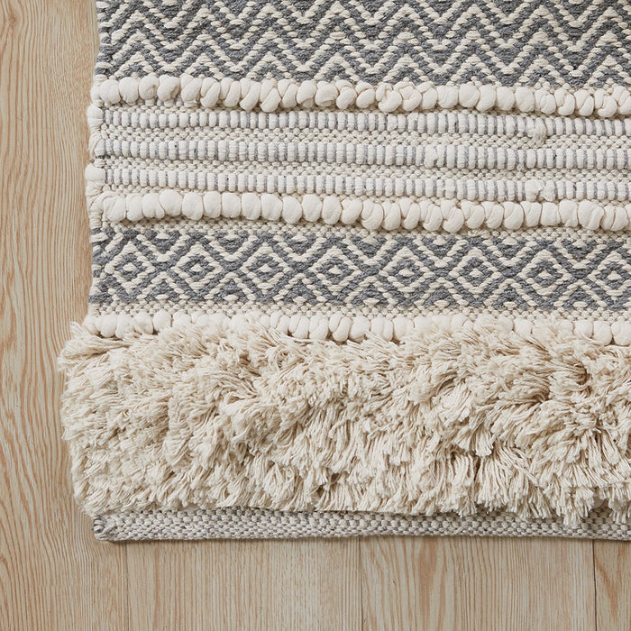 Woven textured bath rug stripe non skid shaggy bathroom mat boho inspired handwoven rug