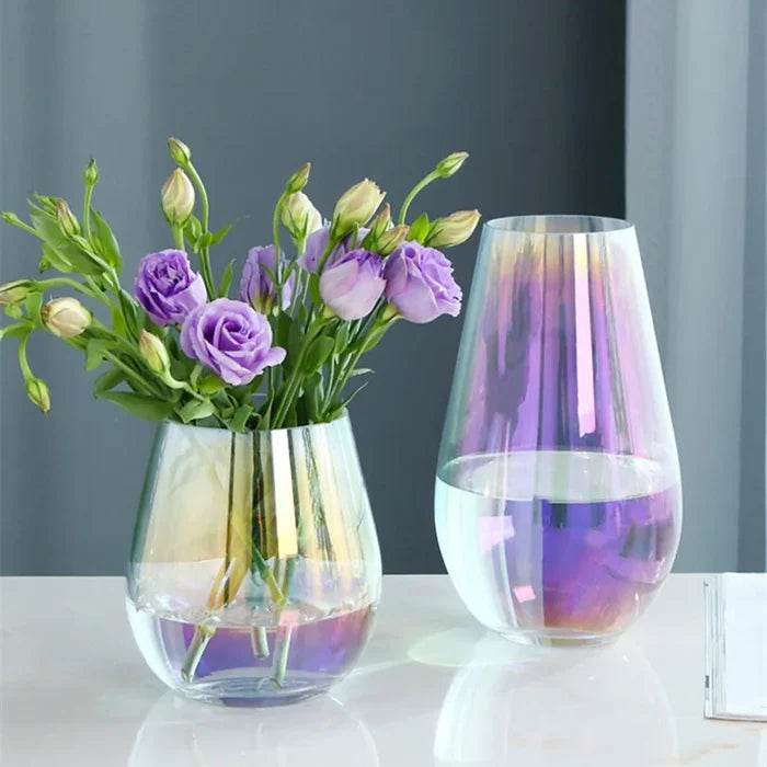Glass Vase Amber Smoke Iridescent Decorative Modern Transparent Flower Arrangement Tabletop Decor