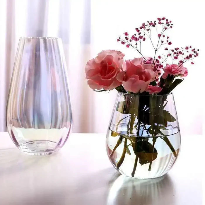 Glass Vase Amber Smoke Iridescent Decorative Modern Transparent Flower Arrangement Tabletop Decor