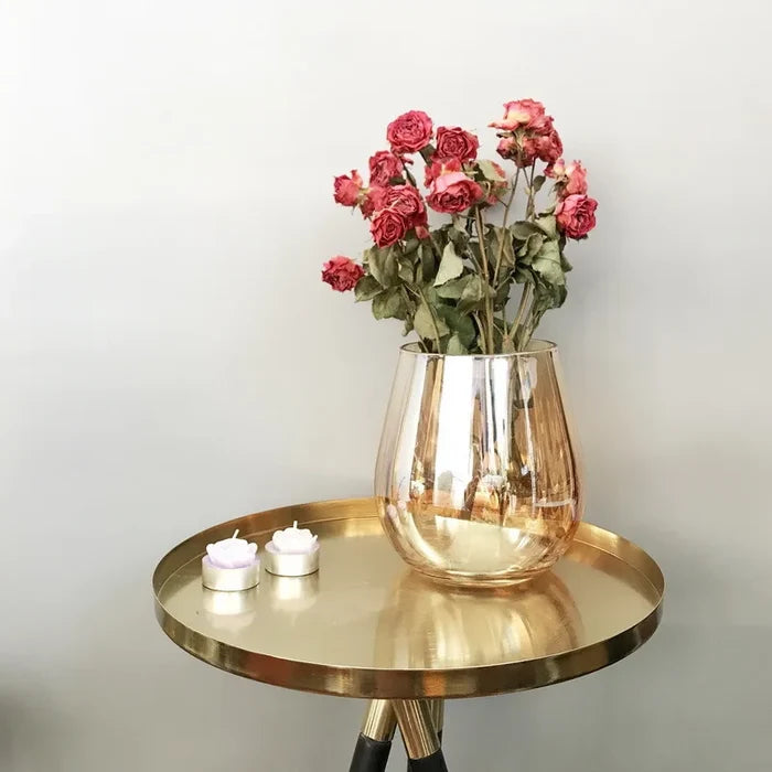 Glass Vase Amber Smoke Iridescent Decorative Modern Transparent Flower Arrangement Tabletop Decor