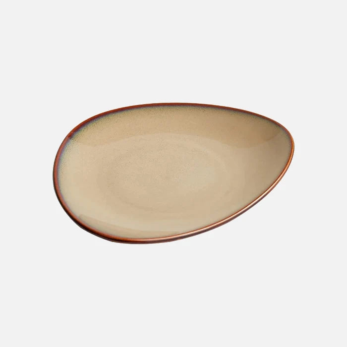 Ceramic special-shaped triangular dinner plate green reactive glaze modern asymmetrical dining plate durable