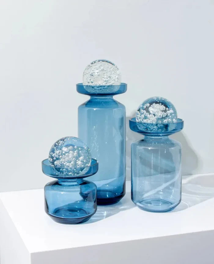 Glass vase sky-blue globe-top Nordic modern transparent hydroponics glass cylinder vase