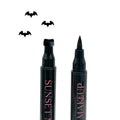 Two black Sunset Makeup bat stamp eyeliner applicators displayed on a white background with a black bat stamp impression.