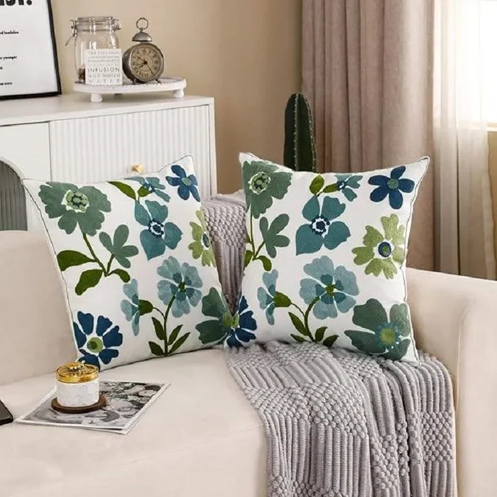 Embroidered Cotton Pillow Cover Nordic Floral Cushion Decorative Sofa Pillow