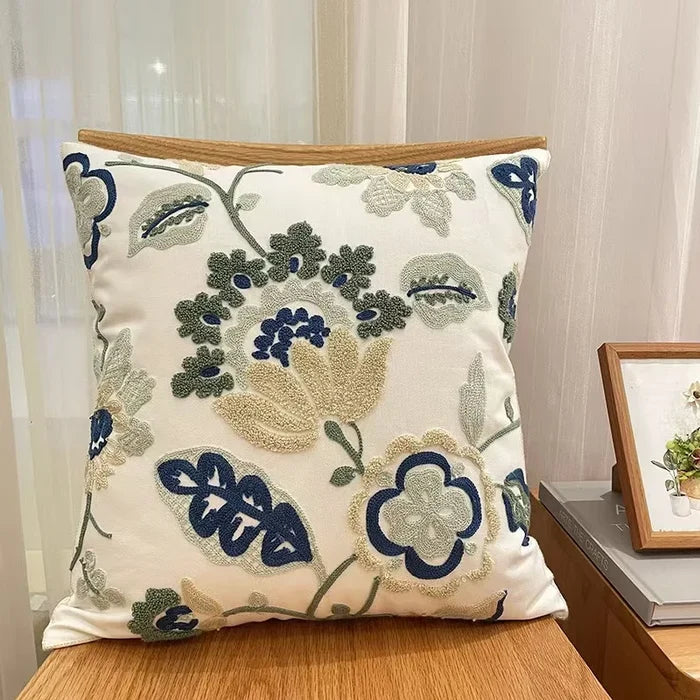 Embroidered Cotton Pillow Cover Nordic Floral Cushion Decorative Sofa Pillow
