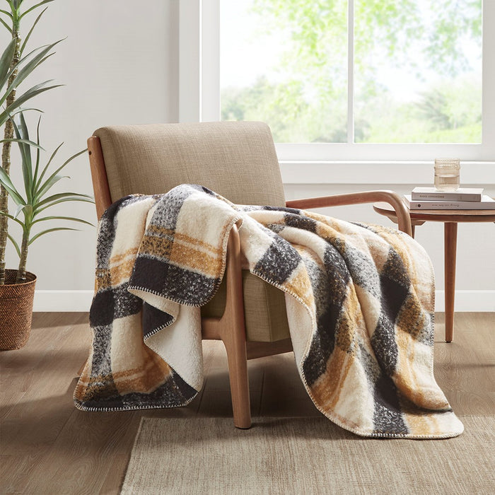 Bloomington Faux Mohair to Sherpa Throw Blanket Plaid Reversible Soft Cozy Accent