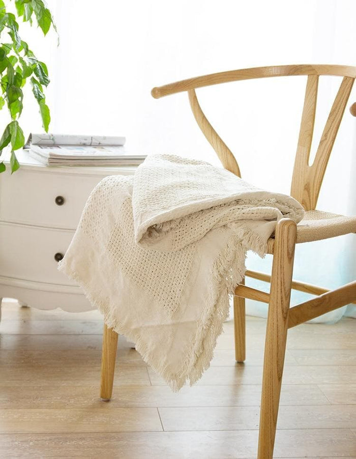 Boho Natural Cotton Throw for Home Decor and Living Room Ivory Beige