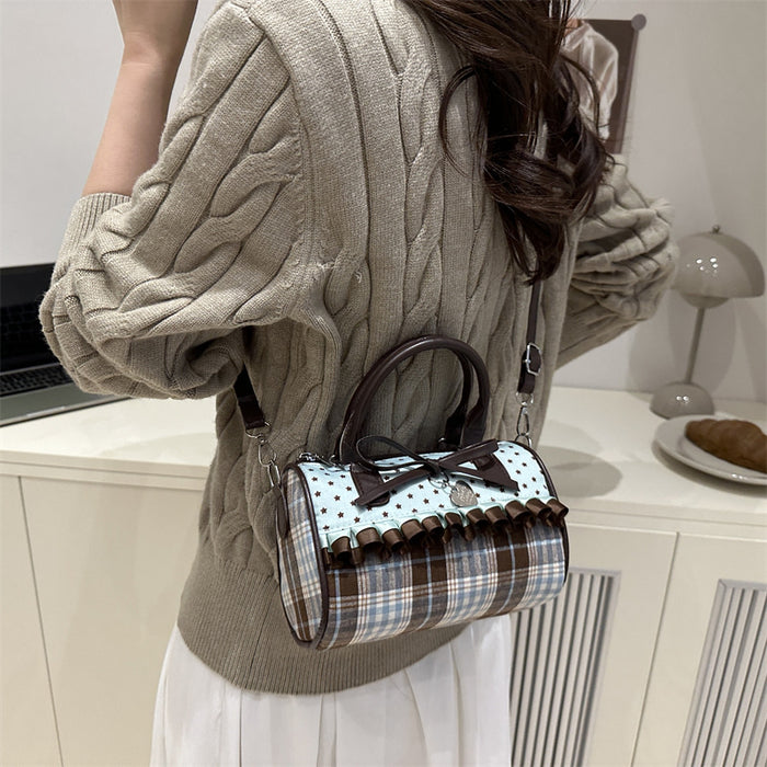 Bow Design Plaid Canvas Handbag
