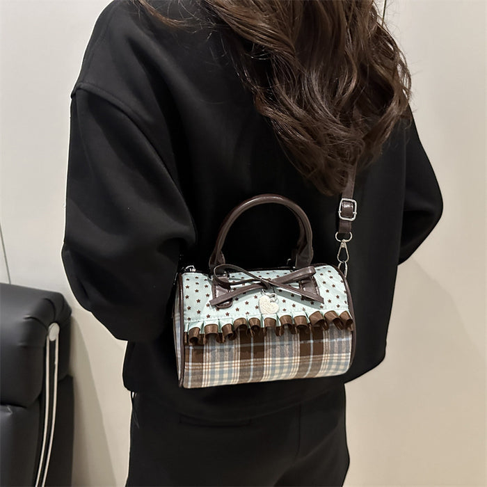 Bow Design Plaid Canvas Handbag