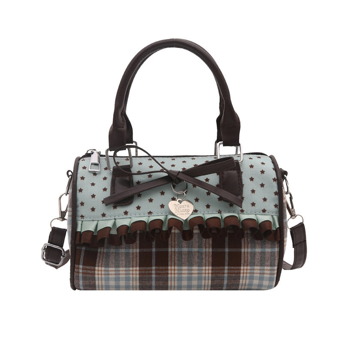 Bow Design Plaid Canvas Handbag