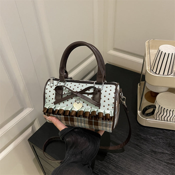 Bow Design Plaid Canvas Handbag