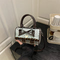 Bow Design Plaid Canvas Handbag