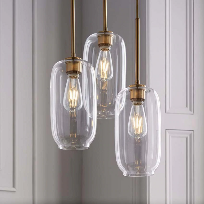Sculpted Clear Glass Brass Luminaire  for Hallway and Dining Pendant Lamp