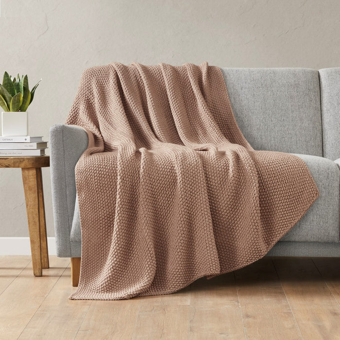 Bree Knit Throw and Pillow Set Textured Soft Blanket Cozy Living Room Accent