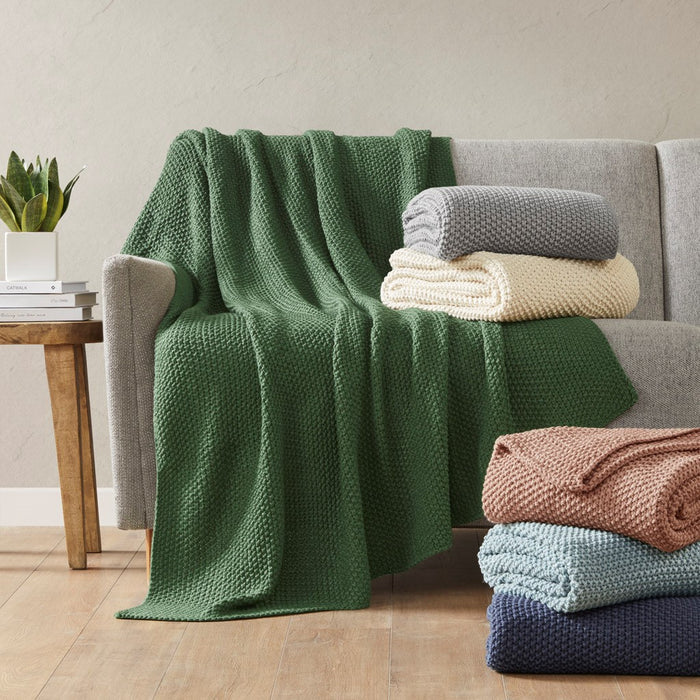 Bree Knit Throw and Pillow Set Textured Soft Blanket Cozy Living Room Accent