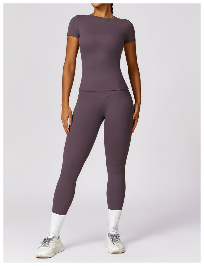 Brushed High-Waisted Yoga Fitness Set with Cherry Print