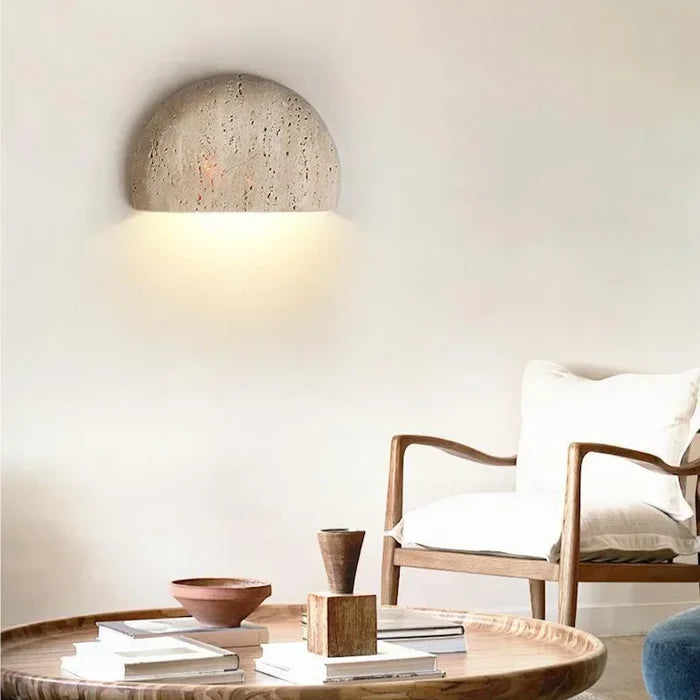 stone textured basin wall light sculptural wall sconce warm ambient lighting modern minimalist wall lamp