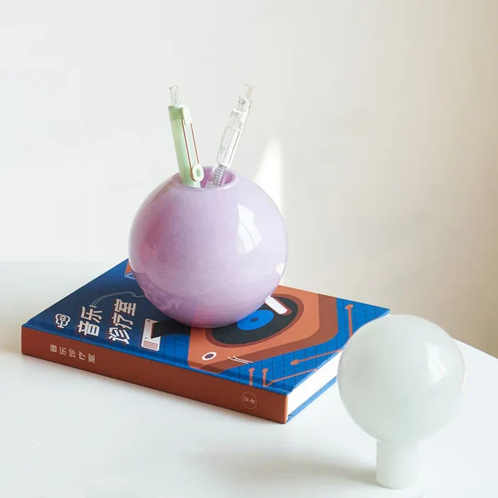 Pastel colored glass bud vase sealed lid sculptural aromatherapy flower diffuser container