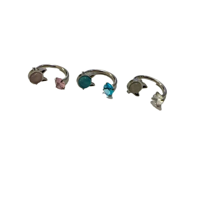 Cat Eye Stone Lip Ring with Zircon