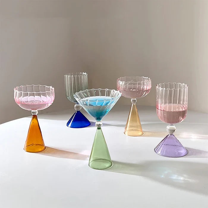 Retro Creative Cocktail Glasses tinted glass textured design with glass bead