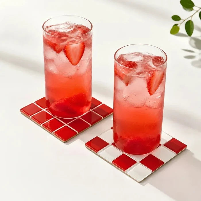 2Pcs Square Mosaic Glass Coaster Set, Heat Resistant Drink Cup Mats, Non-Slip Cork Base Table Protection Mat, Modern Minimalist-Letifly Lights and Decor