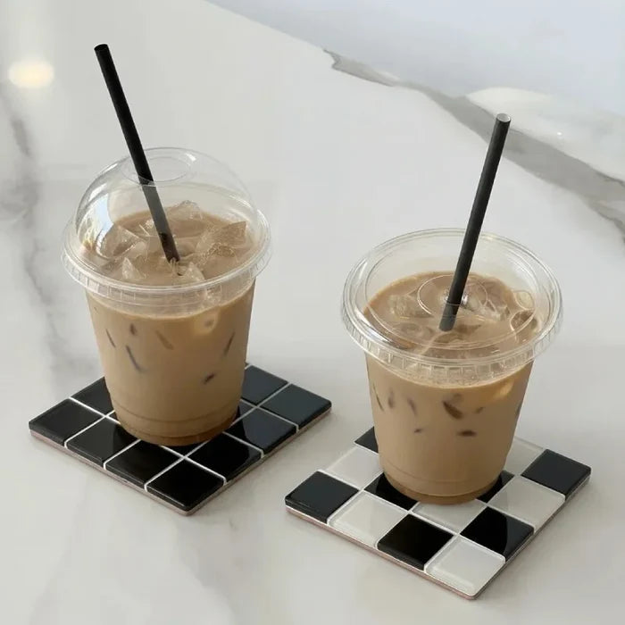2Pcs Square Mosaic Glass Coaster Set, Heat Resistant Drink Cup Mats, Non-Slip Cork Base Table Protection Mat, Modern Minimalist-Letifly Lights and Decor