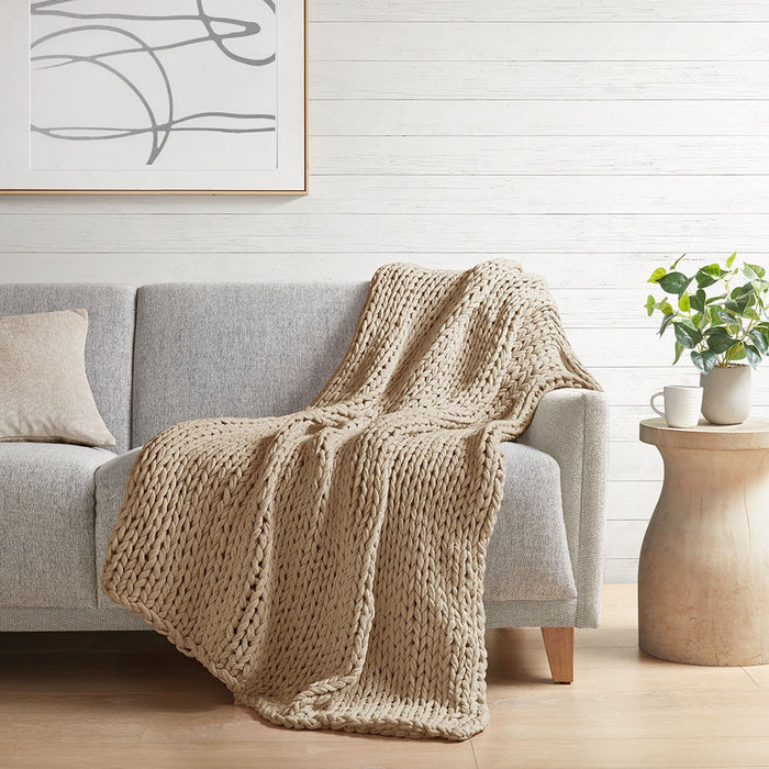 Chunky Double Knit Handmade Throw Blanket Cozy Soft Textured Couch and Bed Accent Decor