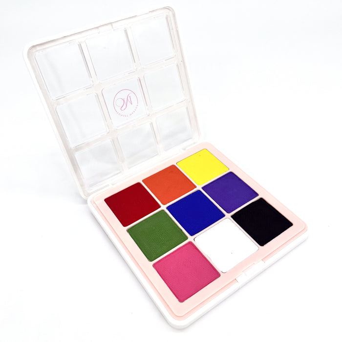 Sunset Makeup Water Activated Eyeliner palette with lid open, on white background.