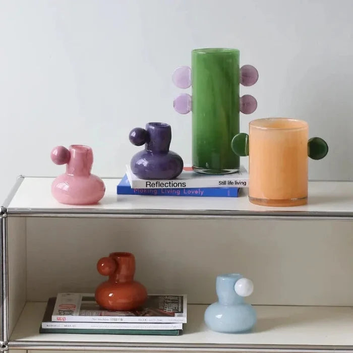 Glass vase colorful gradient colorblock modern playful decorative centerpiece flower vase