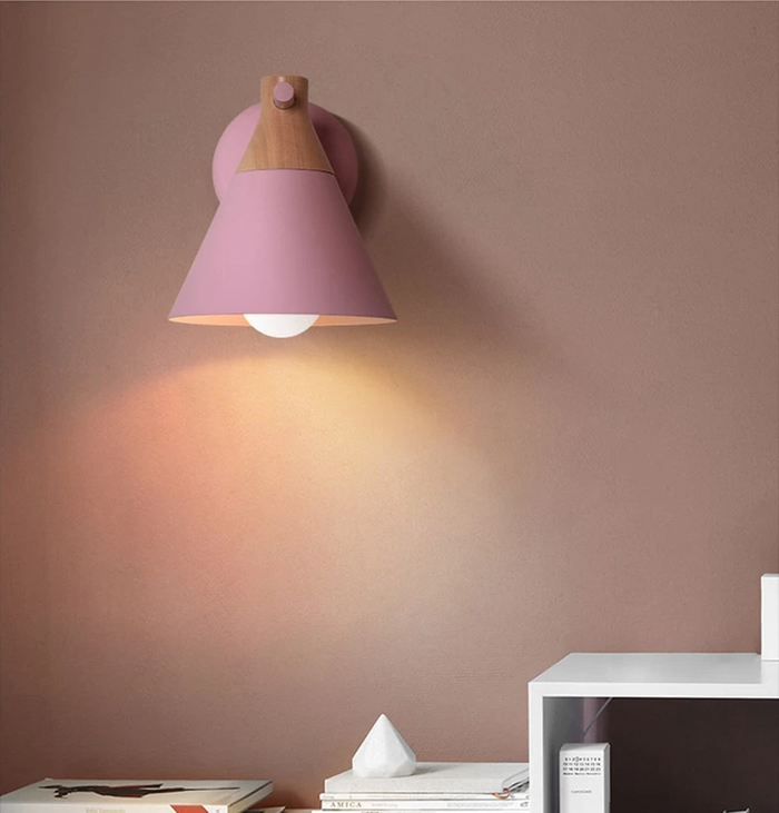 pink Cone Metal & Wood wall lamp