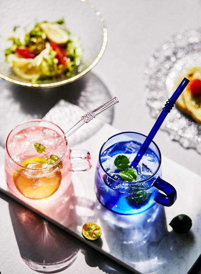 pink blue glass tea cup