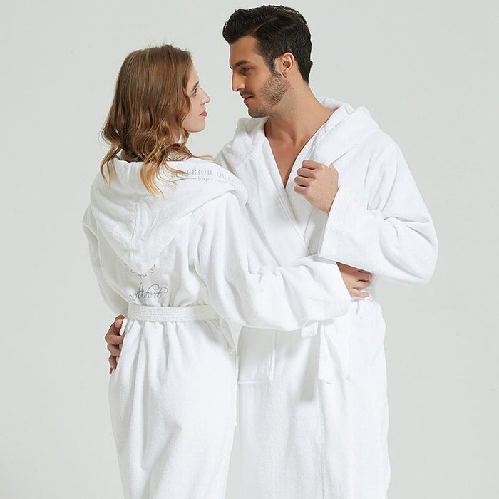 Couple Warm Hooded Fleece Bathrobe