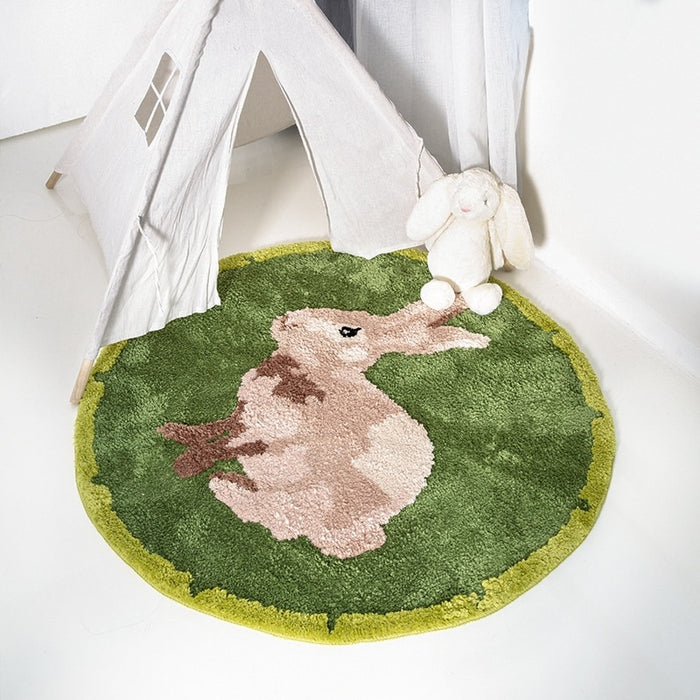 Round plush rug panda bunny fluffy cozy durable bedroom floor mat home décor
