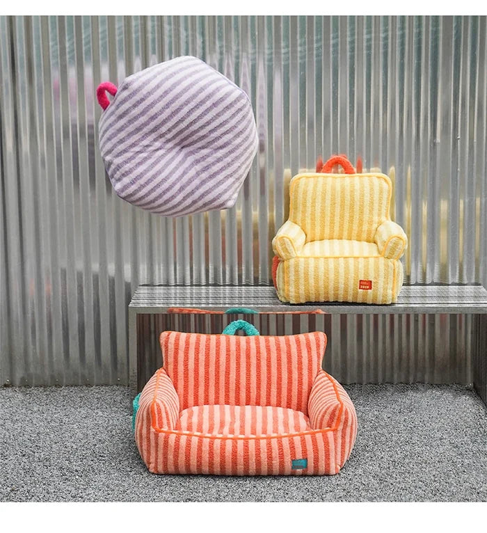 Pet sofa coral fleece striped warm machine washable pet lounger