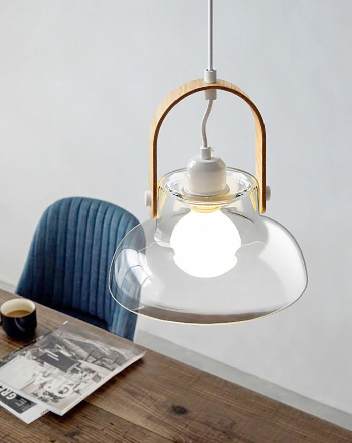 Iron Wood Glass LED Pendant Lamp