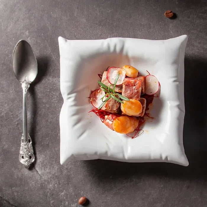 Creative pillow ceramic cold dish, high-end hotel artistic tableware, Cushion Contour Bowl for modern sculptural plating