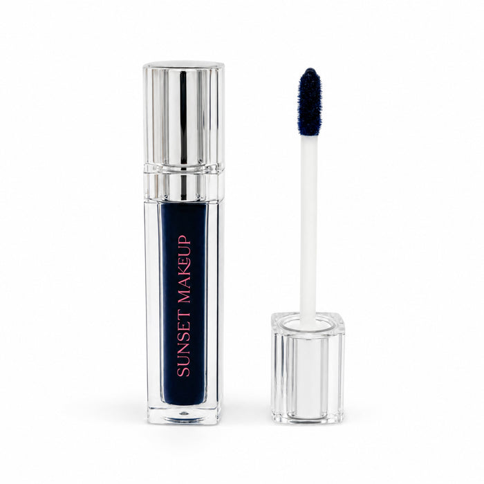 Sunset Makeup Dark Blue Lip Stain tube shown with its applicator on a white background.