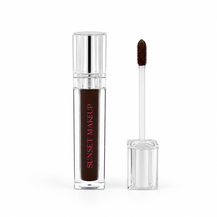 Sunset Makeup Dark Brown Lip Stain tube shown with its applicator on a white background.