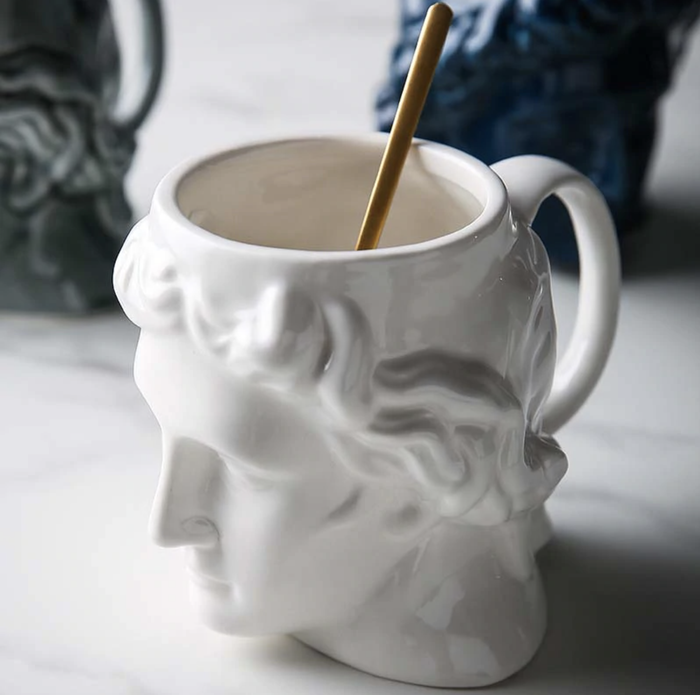 New 1Pcs 580mL 3D Style David Sculpture Ceramic Mug Coffee Tea Milk Drinking Cups with Handle Coffee Mug for Office Novelty Gift white