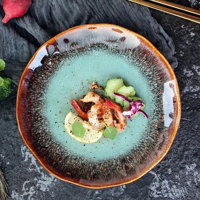 8 inch European ceramic dish creative Western steak dish pasta home salad dish plate kiln transmutation glaze china plates-Letifly Lights and Decor