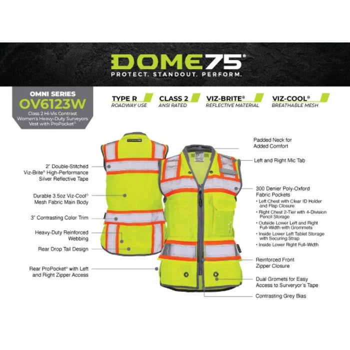 DOME75®  ANSI Class 2 Hi-Vis Contrast Women's Heavy Duty Surveyors Vest with ProPocket™ - OV6123W