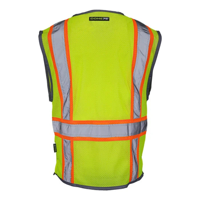 DOME75® DYNAMIC SERIES ANSI Class 2 Solid Front/Mesh Back Hi-Vis Contrast Safety Vest - DV2123S